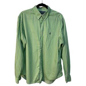 Ralph Lauren Blue Label Classic Fit Green with Blue White Stripe Button Down  XL